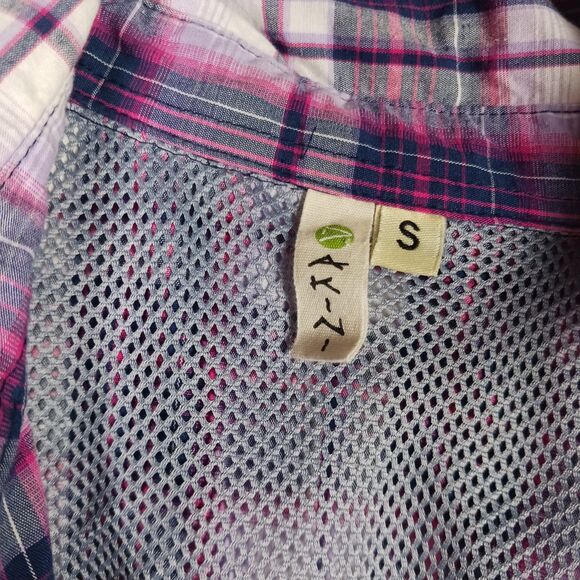 Dakini Plaid Boyfriend Shirt Womens Small Purple Stretch Hidden Pocket Vented - Picture 2 of 14